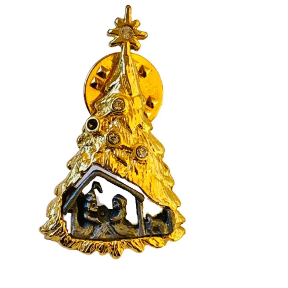 Christmas Tree Pin Tie Tack Brooch Nativity Manger